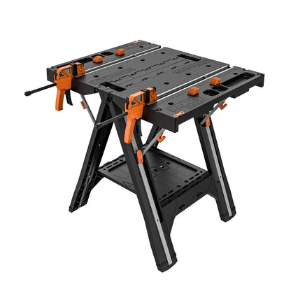 Worx WX051 Pegasus Mesa de trabajo multifunción y caballete con prensas y clavijas de sujeción
