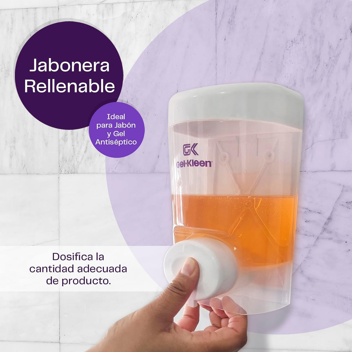 Gel-Kleen Jabonera Rellenable Pared 750 ml Blanca - Despachador Universal de Plástico de Alto Impacto para Jabón Líquido o Gel Antibacterial, Dosificador para Baño, Hogar, Oficina y Negocio.