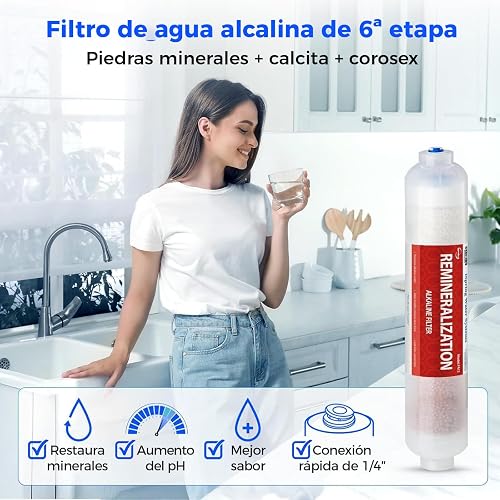 iSpring F9K Filtro de Repuesto para Ósmosis Inversa Alcalina de 6 Etapas | Juego de cartuchos para 1 año. Sin membrana. Compatible con sistemas RO alcalinos. Filtro Alcalino