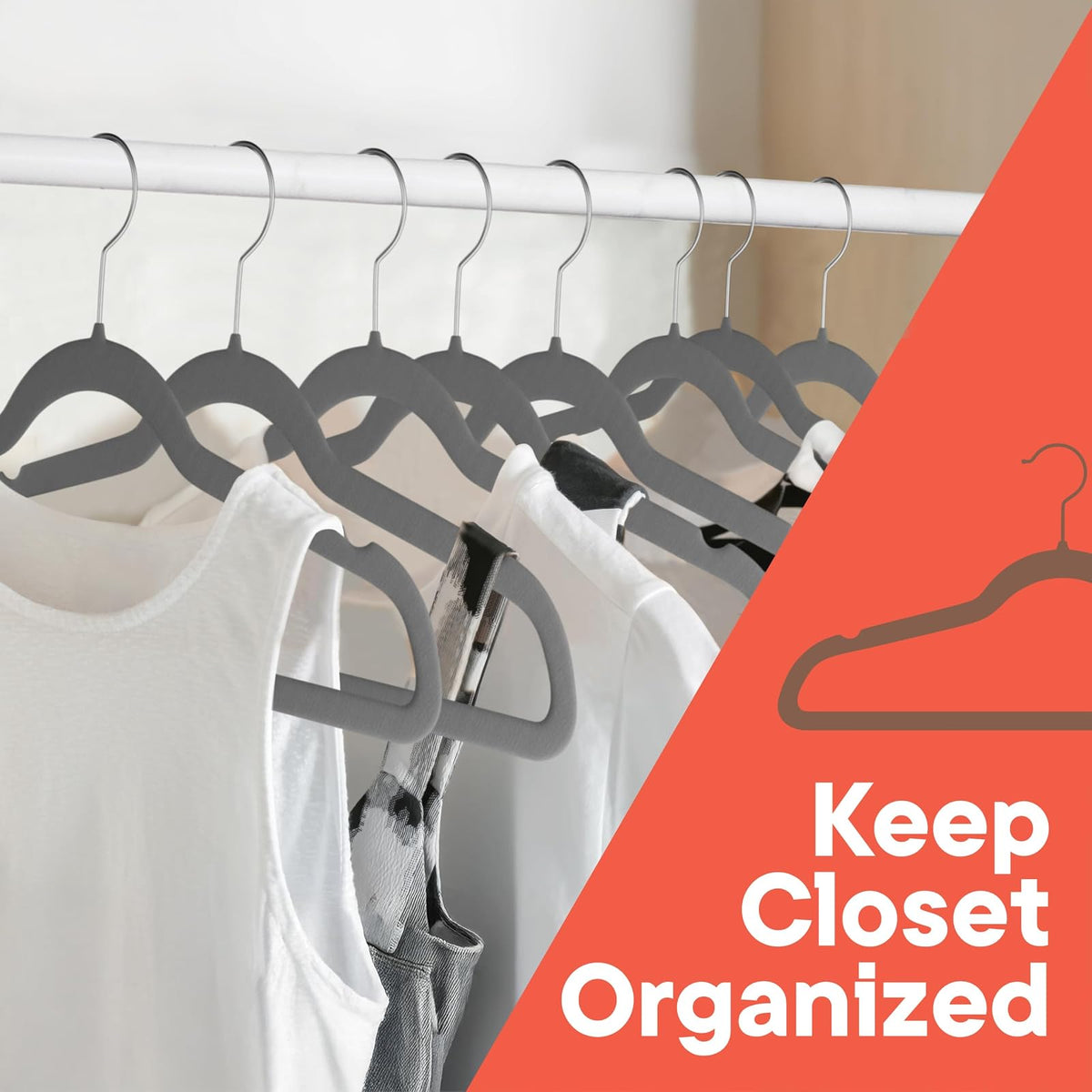 Campior Premium Velvet Non-Slip Hangers for Clothes - Heavy Duty Coat Hanger Set with 360° Swivel Hook, Lightweight, Luxurious Velvet Finish, Versatile Hangers for Any Closet, Pack of 60 - Grey