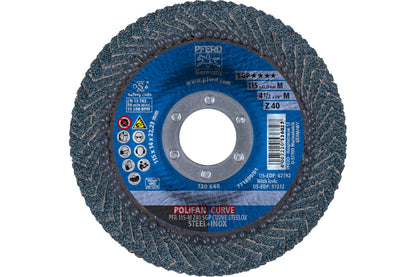 PFERD POLIFAN® - Disco de aleta de tipo radial curva, 4-1/2 x 7/8 pulgadas, circonita de grano 40, accesorio de soldadura y accesorio de amoladora angular - para molienda de acero y acero inoxidable