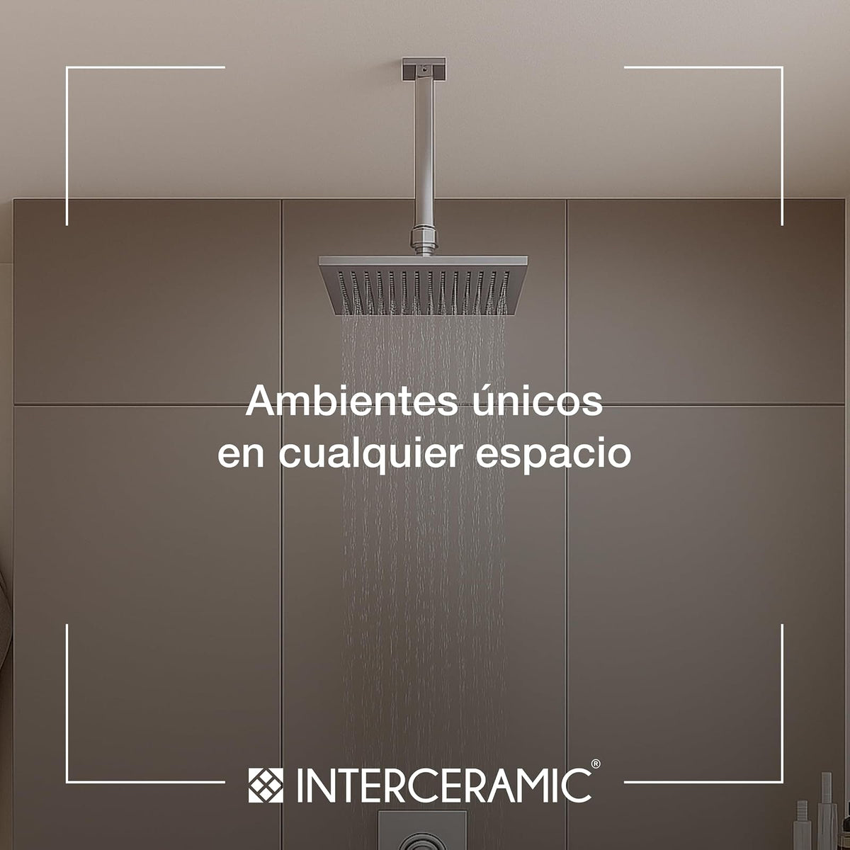 Interceramic Conjunto de regadera Cuadrada Monomando de Techo Dublín en Cromo Pulido | Cabezal Giratorio 360° | con Llave Mezcladora | Cartucho Cerámico antigoteo