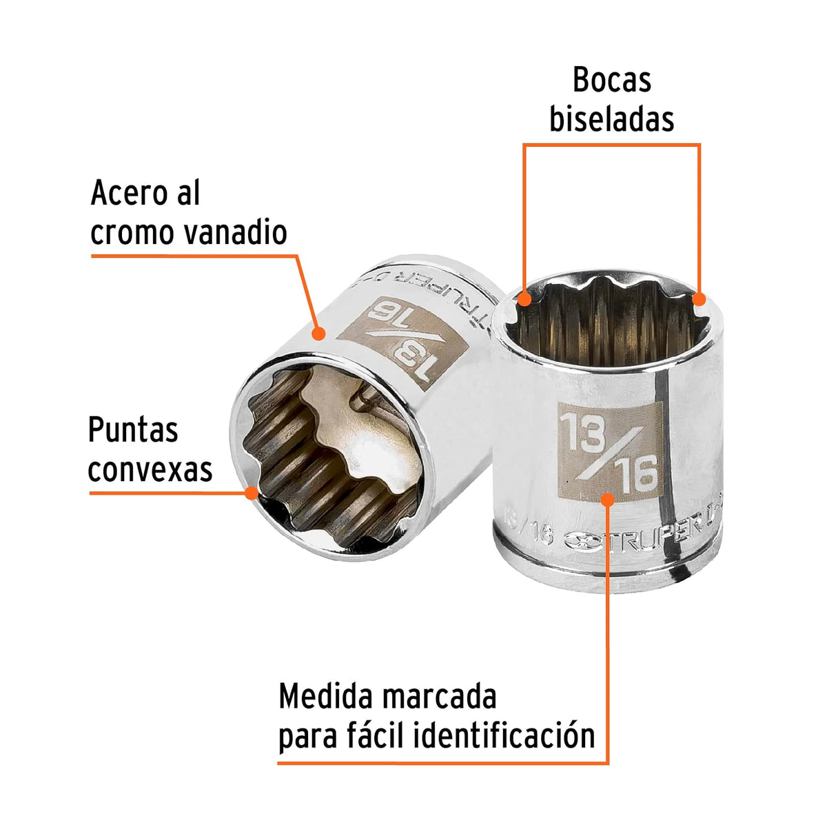 Truper D-3826, Dado de 12 puntas std, 13/16", cuadro 3/8"
