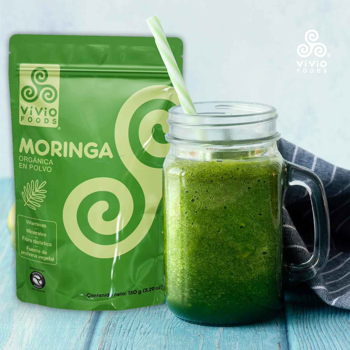 Vivio Foods, Moringa Orgánica En Polvo, 150 gramos