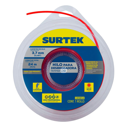 Surtek 130804 Nailon para desbrozadora cuadrado, 3.7 mm x 24 m
