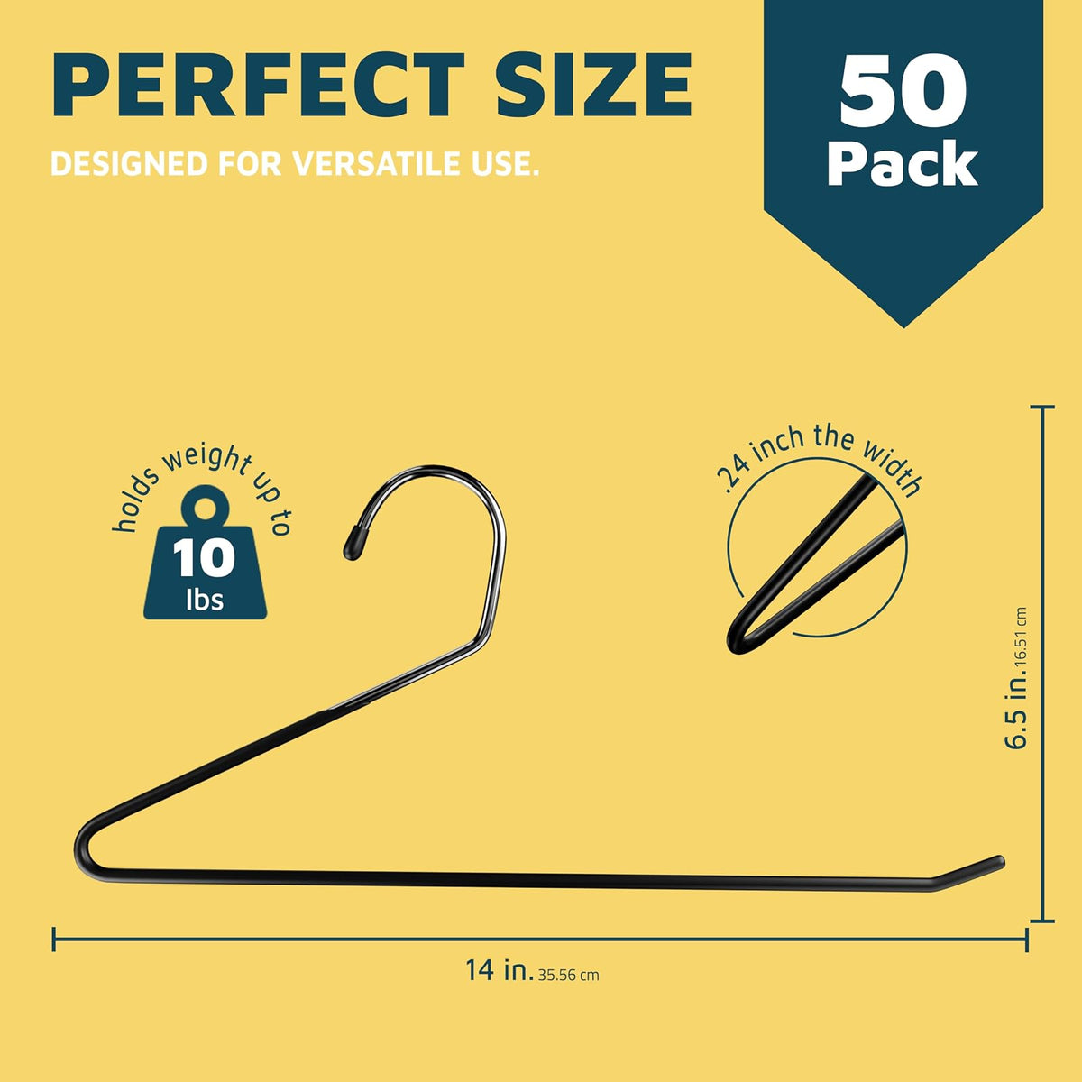 Lifemaster - Juego de 50 Perchas de Metal para Pantalones, Pantalones, Mantas y Jeans con Revestimiento de Goma y diseño Elegante de Extremo Abierto, Color Negro