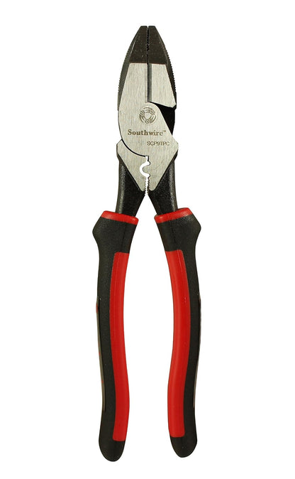 Southwire SCP9TPC - Alicates de corte lateral de alto apalancamiento con tirador de cinta de pescado; crimpador; y asas de agarre cómodo; 9 pulgadas