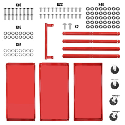 Torin APTC302B Carrito de Acero para Herramientas con 3 estantes y Capacidad de 200 Libras, Rojo