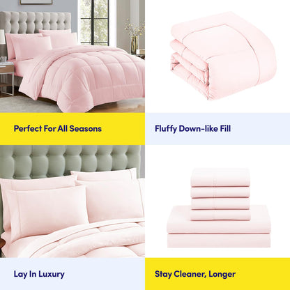 Sweet Home Collection - Edredón Alternativo de Microfibra para Todas Las Estaciones, cálido y Lujoso, Relleno de Microfibra, Relleno de edredón, matrimonial, Rosa pálido