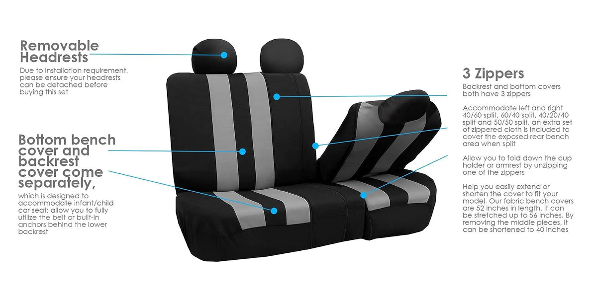 FH GROUP FH-FB036217 Striking Striped Seat Covers Gray/Black Color- Fit Most Car, Truck, SUV, or Van