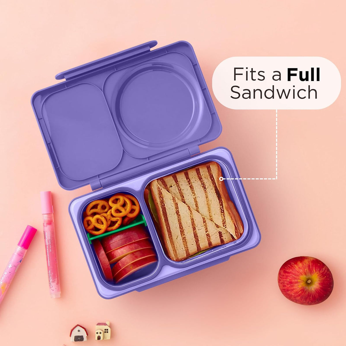 Omie OmieBox UP Bento Box para niños, lonchera aislada, tarro térmico de alimentos aislado al vacío a prueba de fugas, bolsa de hielo más fría, 2 compartimentos (morado galaxia)