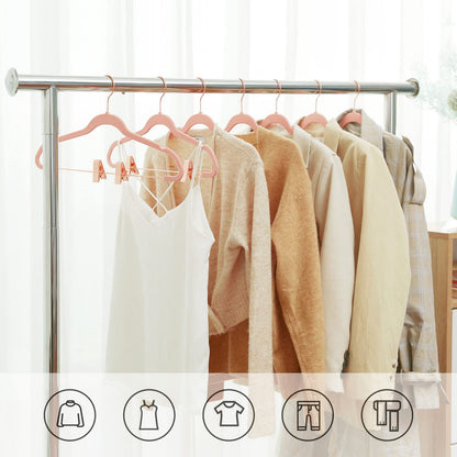 SONGMICS Juego de 24 Perchas de Terciopelo para Pantalones de 16,7 Pulgadas, Clips móviles, Antideslizantes, ahorradores de Espacio, Rosa Claro