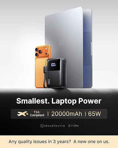INIU Power Bank, Cargador portátil Ultra Compacto de 20000 mAh, 65 W, USB C, Carga rápida PD QC, Paquete de batería Externa de 3 Salidas para Laptop, MacBook iPad, Tablet, Vapor, iPhone 16 15 14 Pro