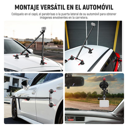 NEEWER - Kit de Montaje para Automóvil con Triple Ventosa, Soporte para cámara de Fibra de Carbono con Adaptador de cámara de acción, riel NATO y Poste de extensión de 60 cm Compatible con GoPro Insta360