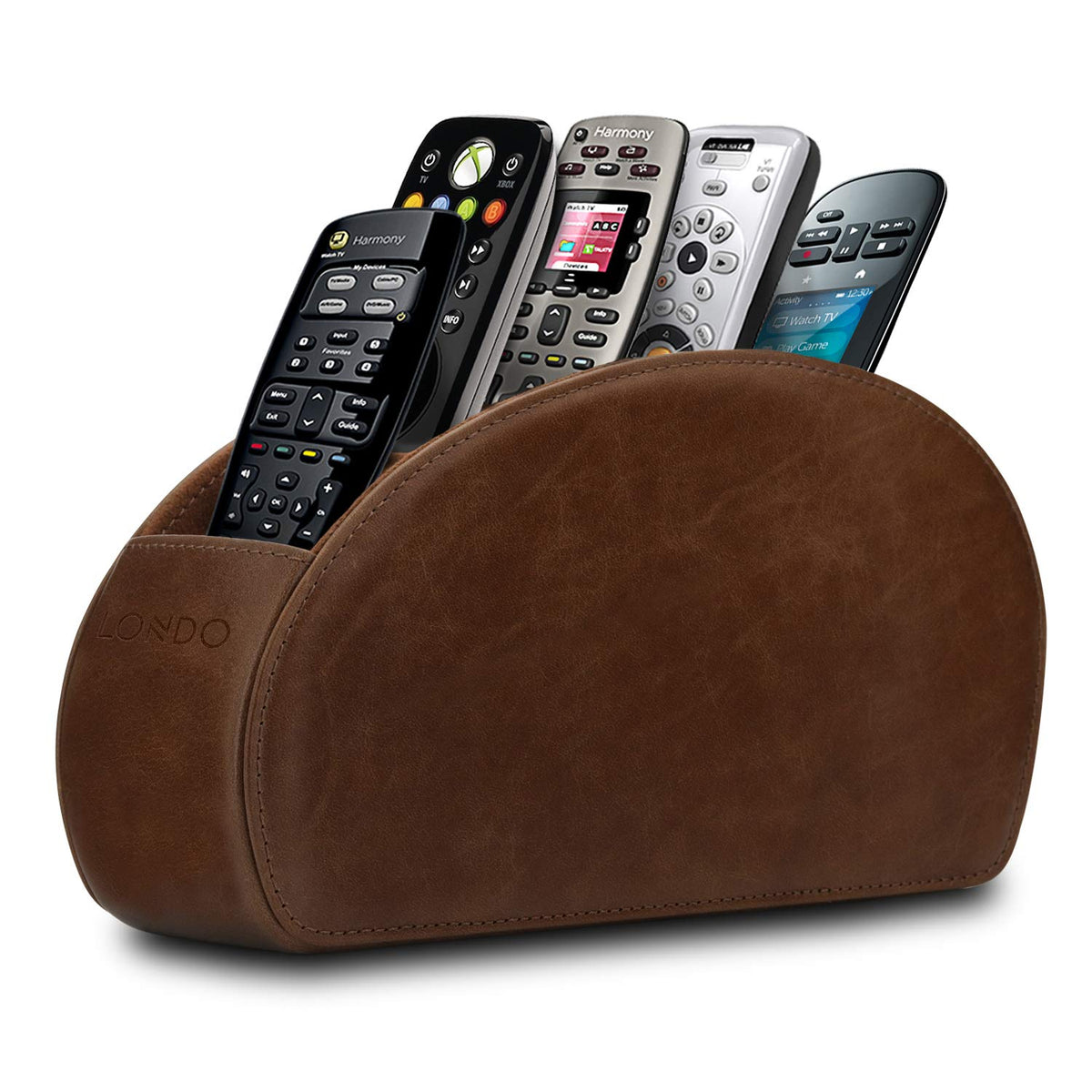 Londo Porta Telecomandi con 5 scomparti - Per contenere telecomandi di TV, stereo, decoder, DVD, Blu-Ray - in Vera Pelle con fodera interna in suede. Adatto per salotto o camera da letto