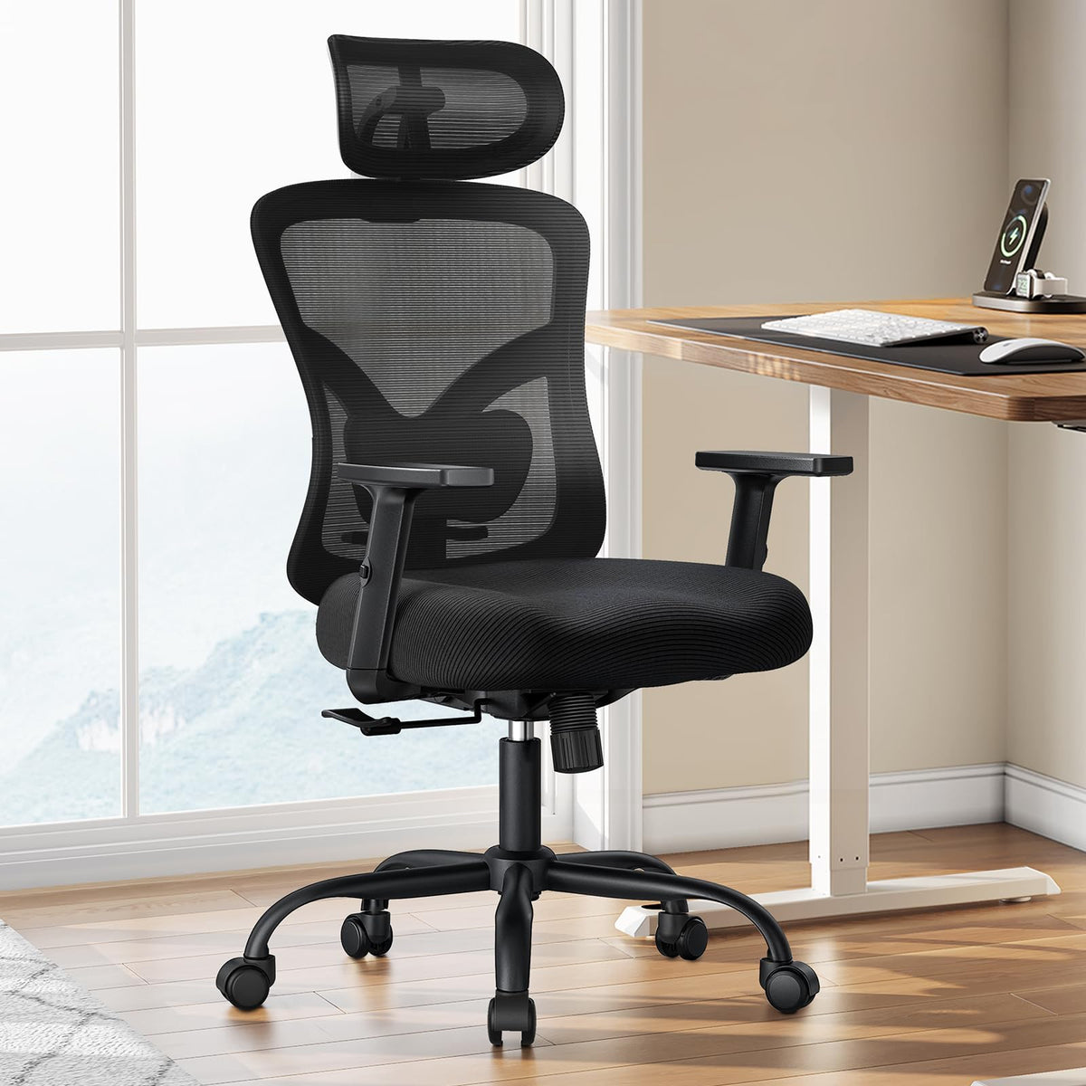 Marsail - Silla ergonómica de Oficina para Juegos con Soporte Lumbar, reposacabezas 2D, reposabrazos Ajustables, cojín de Asiento Contorneado, Silla de computadora de computadora con Ruedas para el