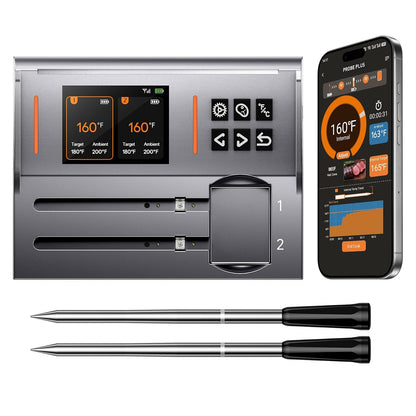 NIGOGOR - Termómetro de carne de doble sonda, base magnética digital inteligente, termómetro inalámbrico Bluetooth, seguimiento remoto y lecturas en tiempo real, iOS y Android, para parrilla, barbacoa