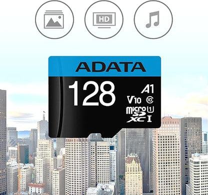 ADATA 128 GB Tarjeta de Memoria Micro SDXC con Adaptador Color Negro con Azul A1 (Clase 10)