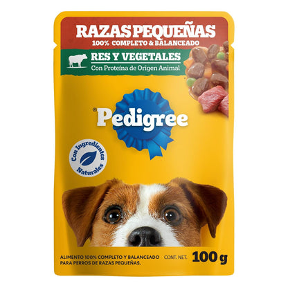 Pedigree - Sobres para Perro, Raza Pequeña, Res y Vegetales, Proteínas, Fibra, 24 Sobres
