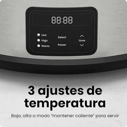 Chefman Olla de cocción lenta eléctrica de 7 cuartos con tapa de bloqueo, olla de cocción lenta programable con tres temperaturas digitales para platos principales, sopas y guisos,Acero inoxidable
