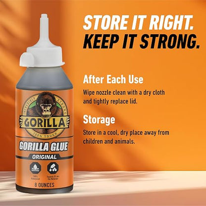 Gorilla Original, Pegamento Impermeable De Poliuretano, Botella De 8 Onzas, Marrón