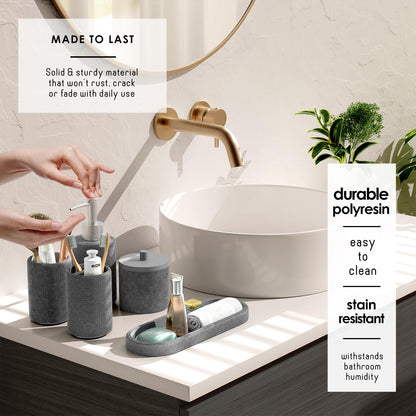 Clara Clark - Juego de Accesorios de baño Gris, Juego de Accesorios de baño de 5 Piezas, Juegos de baño con dispensador de jabón, Soporte para Cepillo para Polvo de Dientes, Vaso, Tarro de hisopo de