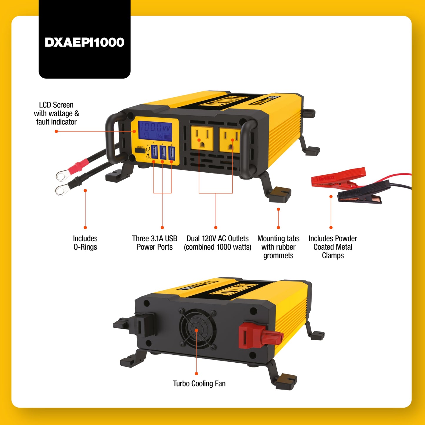 DEWALT DXAEPI1000 - Inversor de Potencia (1000 W, 2000 W)