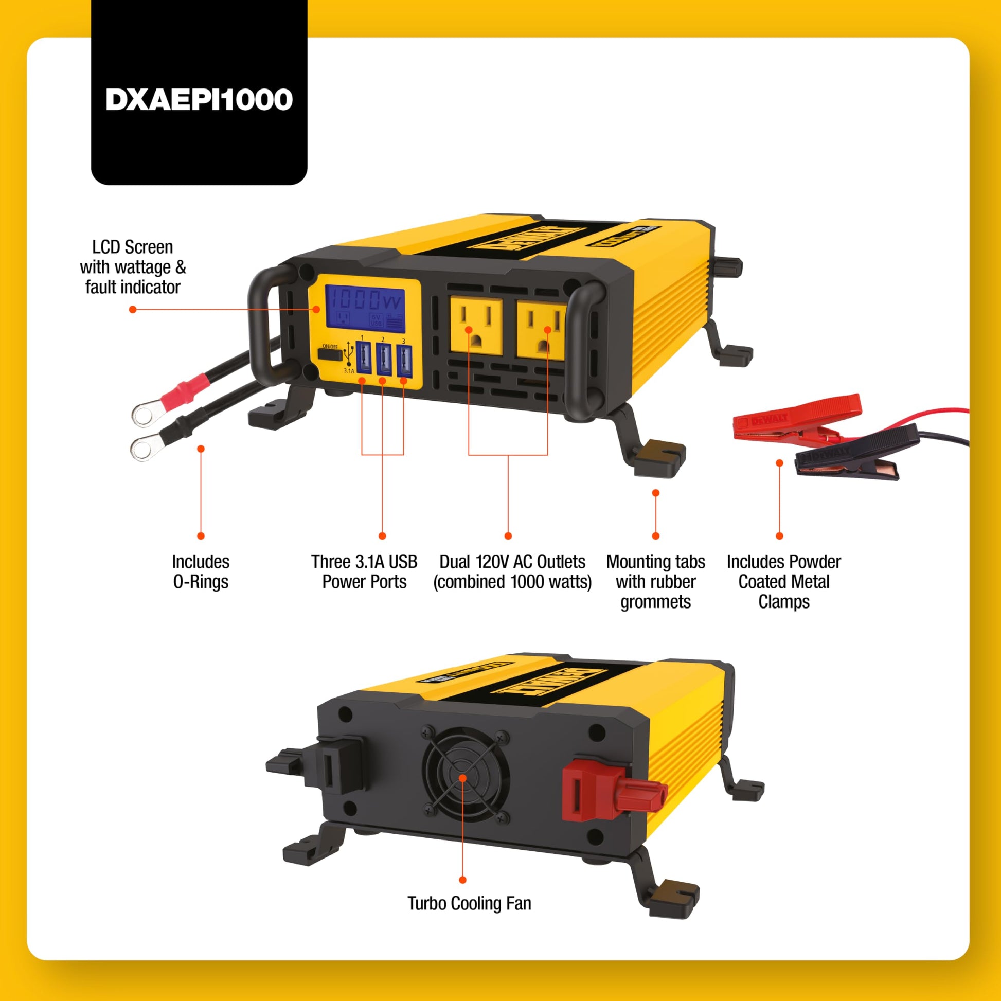 DEWALT DXAEPI1000 - Inversor de Potencia (1000 W, 2000 W)