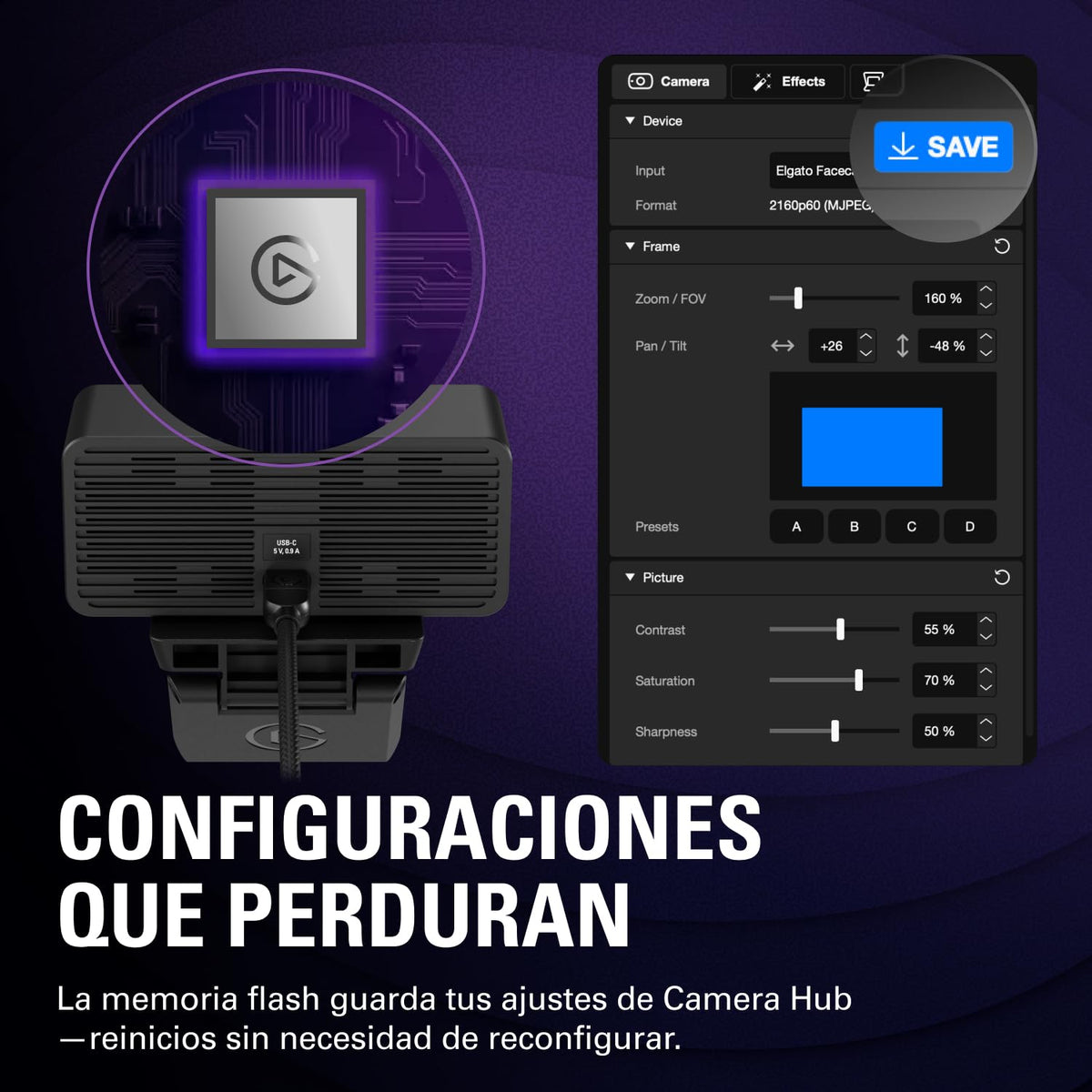 Elgato Facecam 4K, cámara web de estudio 4K60 | Sony-STARVIS-2 - Filtro de lente de 49 mm, sin comprimir, HDR, respetuoso con el medio ambiente, USB-C