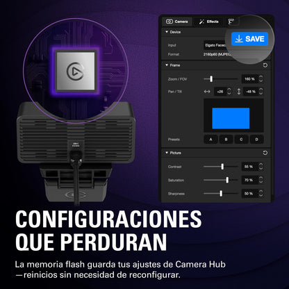 Elgato Facecam 4K, cámara web de estudio 4K60 | Sony-STARVIS-2 - Filtro de lente de 49 mm, sin comprimir, HDR, respetuoso con el medio ambiente, USB-C