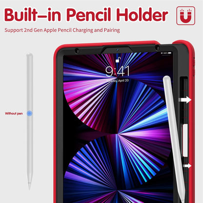 ORIbox Morandi - Funda para iPad Air (5ª/4ª) y iPad Pro de 11 Pulgadas (4ª/3ª/2ª/1ª), Cuerpo Completo, a Prueba de Golpes, protección contra caídas 3 en 1 con Soporte 360/correa de Mano, Color Rojo