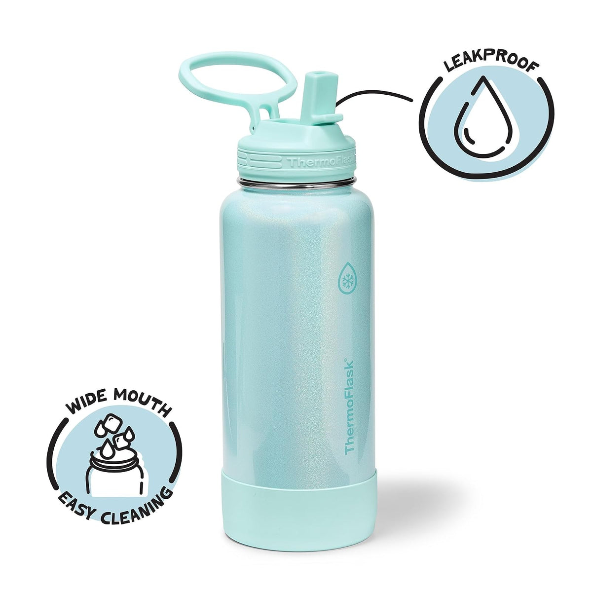 ThermoFlask - Botella de agua de acero inoxidable de doble pared aislada al aspiradora de 32 onzas con tapa de popote, Aquatic Awe
