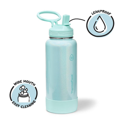 ThermoFlask - Botella de agua de acero inoxidable de doble pared aislada al aspiradora de 32 onzas con tapa de popote, Aquatic Awe