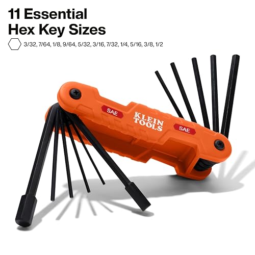 Klein Tools 70550 Juego de llaves hexagonales plegables profesionales, 11 llaves, medidas SAE extralargas