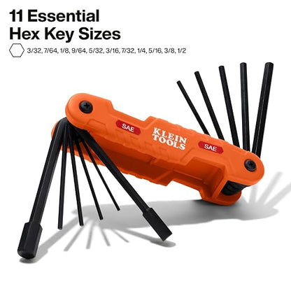 Klein Tools 70550 Juego de llaves hexagonales plegables profesionales, 11 llaves, medidas SAE extralargas