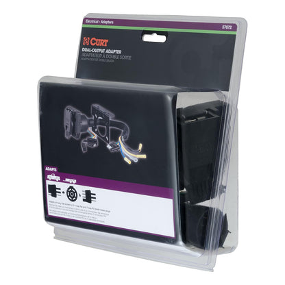CURT Adaptador de Cableado de Remolque Plano de Doble Salida de 4 Vías 57672, Negro