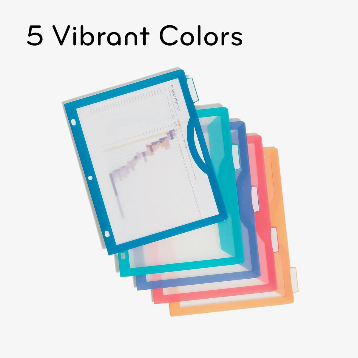 U Brands - Divisores de carpeta de tres anillos de polietileno de 5 pestañas con pestañas y bolsillos, vista clara, juego de 10, colores , divisores de bolsillo perforados de 3 agujeros