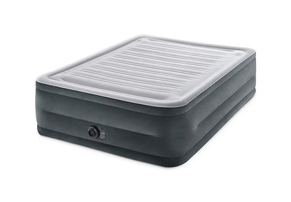 Intex 64417ED Comfort colchón de Aire Elevado de Felpa Dura-Beam con Bomba eléctrica Interna, Altura de la Cama de 22 Pulgadas, Queen