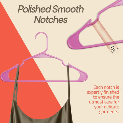 Campior Premium Clothes Hangers – Space-Saving Slim Design, Lightweight and Durable Plastic with Smart Shoulder Grooves, Versatile Usage for Organizing Laundry, Coats, and Clothes, Pink, Pack of 20