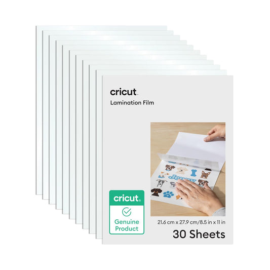 Cricut - Película laminadora - 8.5 x 11 pulgadas (30 unidades) - 15 holográficas + 15 láminas laminadas transparentes, añade un acabado protector resistente a los rayos UV a pegatinas, álbumes de