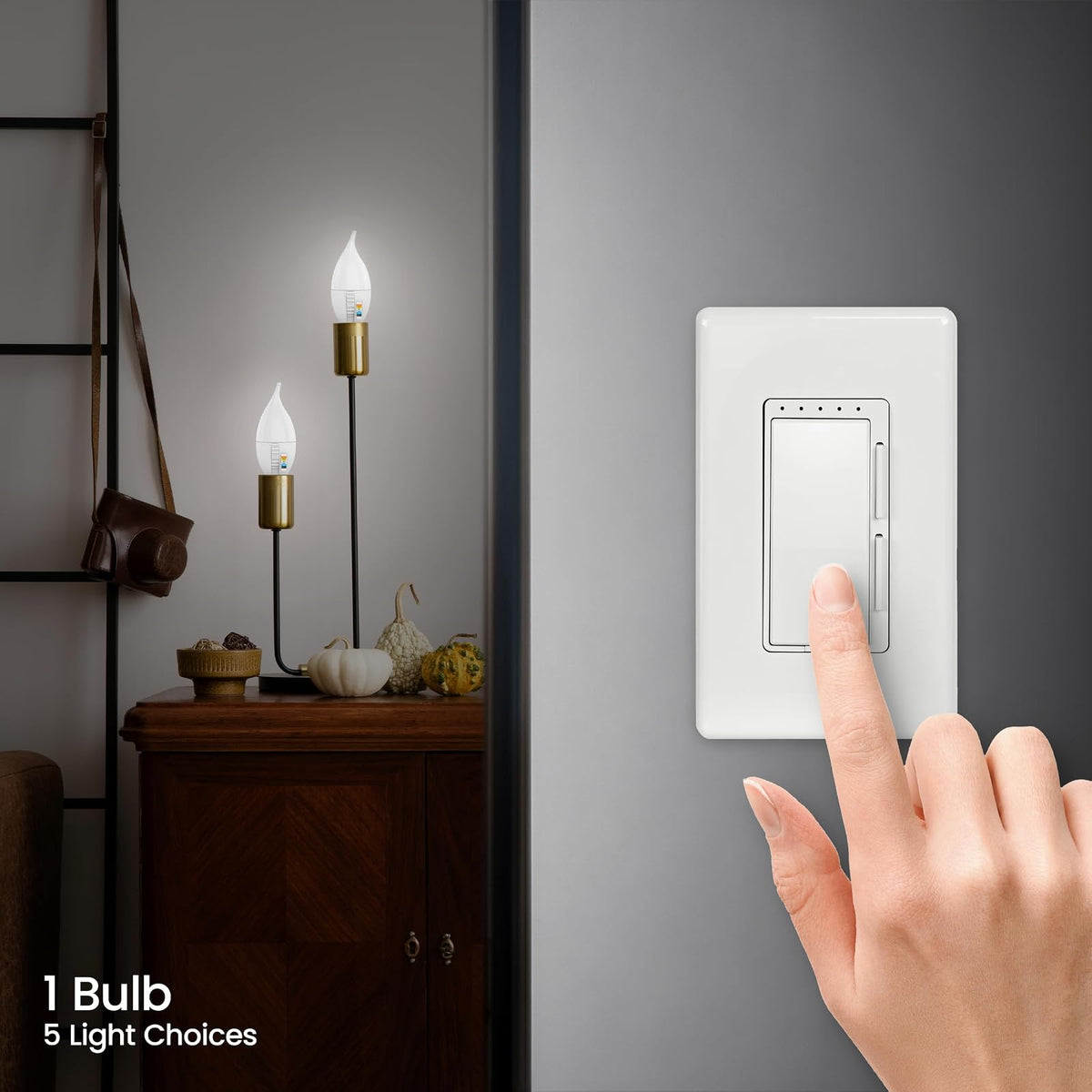 Feit Electric CA10 - foco LED con punta de llama, equivalente a 40 W, regulable, seleccionable en color de 6 vías, 5CCT, base de vela E12, 90 CRI, 450 lúmenes, foco de araña, 22 años de vida, CFF40