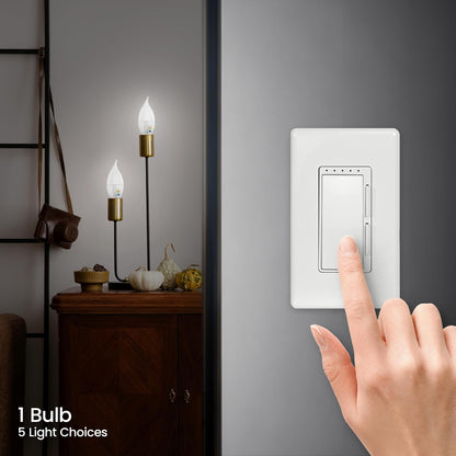 Feit Electric CA10 - foco LED con punta de llama, equivalente a 40 W, regulable, seleccionable en color de 6 vías, 5CCT, base de vela E12, 90 CRI, 450 lúmenes, foco de araña, 22 años de vida, CFF40