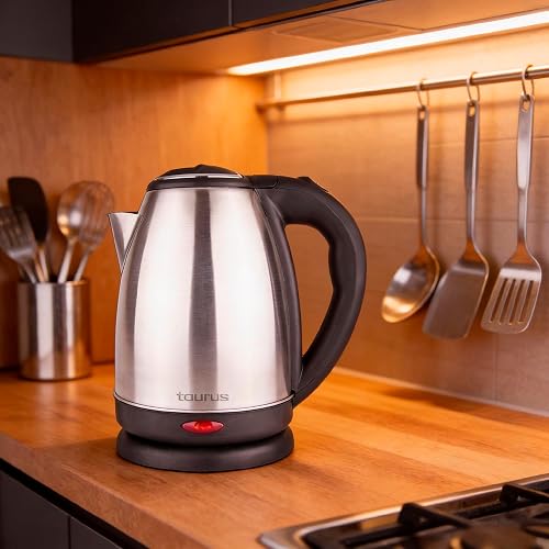 TAURUS CARONTE | Hervidor Eléctrico 2L de Acero Inoxidable | Ebullición Rápida en Minutos | Seguro, Durable y con Apagado Automático | Ideal para Té, Café y Cocina Diaria