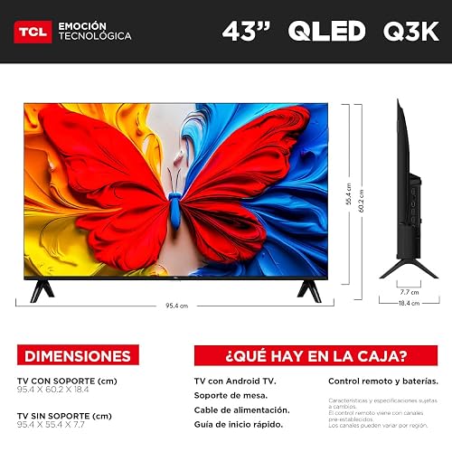TCL Smart TV Pantalla 43" 43Q3K Android TV FHD QLED Google Cast | Alexa | 2K HDR10| NITS 300 | Panel 60 Hz | Dolby Digital +