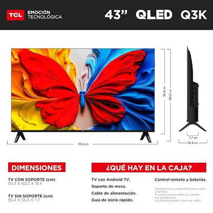 TCL Smart TV Pantalla 43" 43Q3K Android TV FHD QLED Google Cast | Alexa | 2K HDR10| NITS 300 | Panel 60 Hz | Dolby Digital +