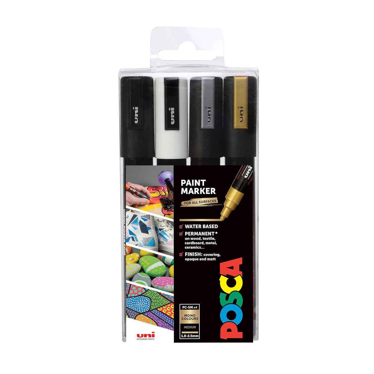 POSCA 153544852 - marcador de pintura a base de agua, 2,5 mm, varios colores (paquete de 4)