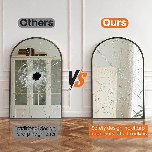 Sweetcrispy - Espejos de baño arqueados de 20 x 30 Pulgadas para Pared, Espejos de baño para Fregadero, Marco de Metal con Vidrio HD a Prueba de roturas para Entrada, Sala de Estar, recámara