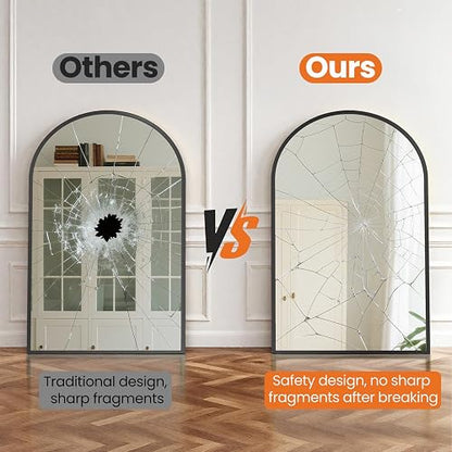 Sweetcrispy - Espejos de baño arqueados de 20 x 30 Pulgadas para Pared, Espejos de baño para Fregadero, Marco de Metal con Vidrio HD a Prueba de roturas para Entrada, Sala de Estar, recámara