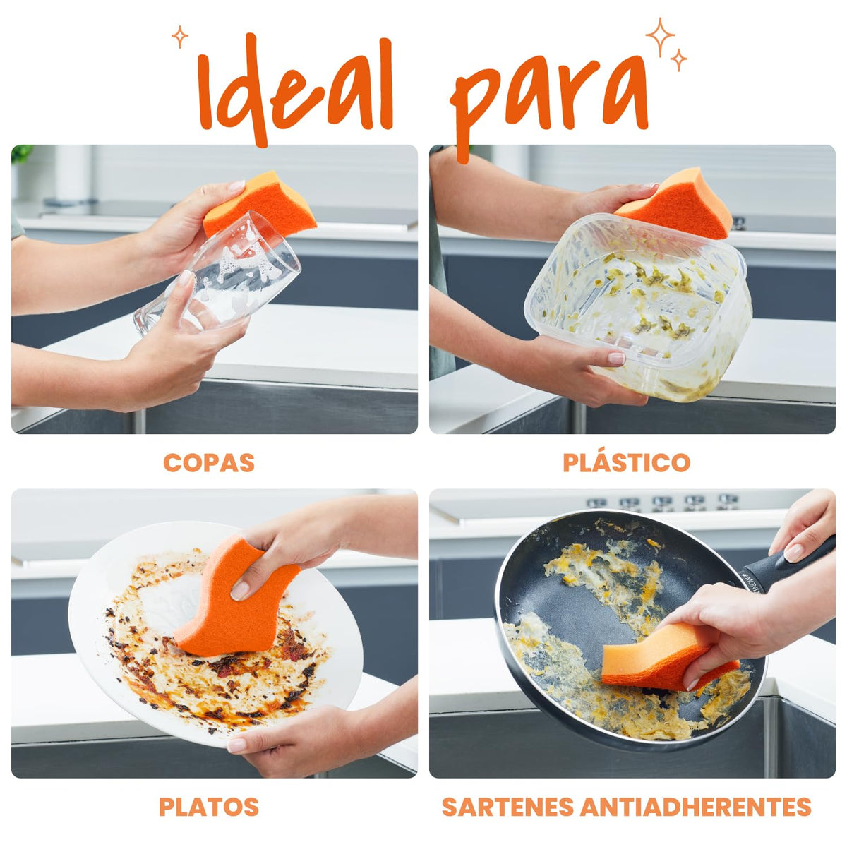Command 3M Sujeta Esponja de Cocina + Scotch-Brite Fibra Esponja Cero Rayas Naranja Grande 1 pieza