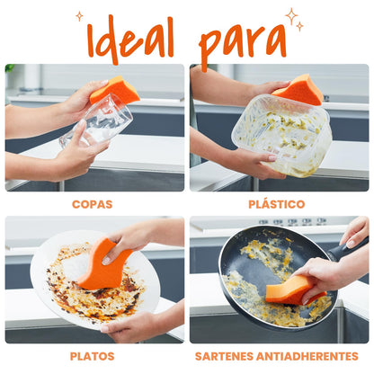 Command 3M Sujeta Esponja de Cocina + Scotch-Brite Fibra Esponja Cero Rayas Naranja Grande 1 pieza